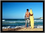 Surfing, Fale, Plaża, Mężczyzna, Morze